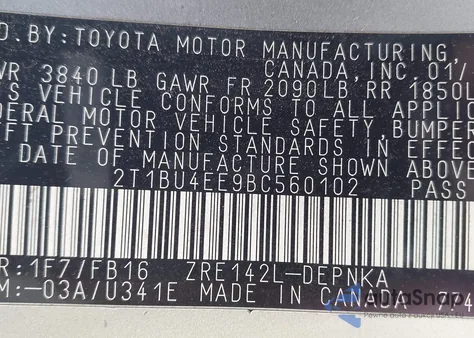 2011 Toyota Corolla Le из США, поврежденный, VIN 2T1BU4EE9BC560102